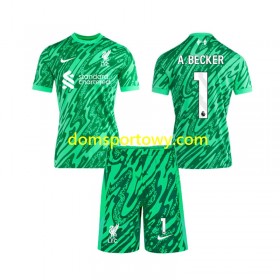Koszulka Liverpool Alisson Becker 1 Bramkarska Dziecięcy Wyjazdowe Koszulki Piłkarskie 2024-2025 Krótki Rękaw